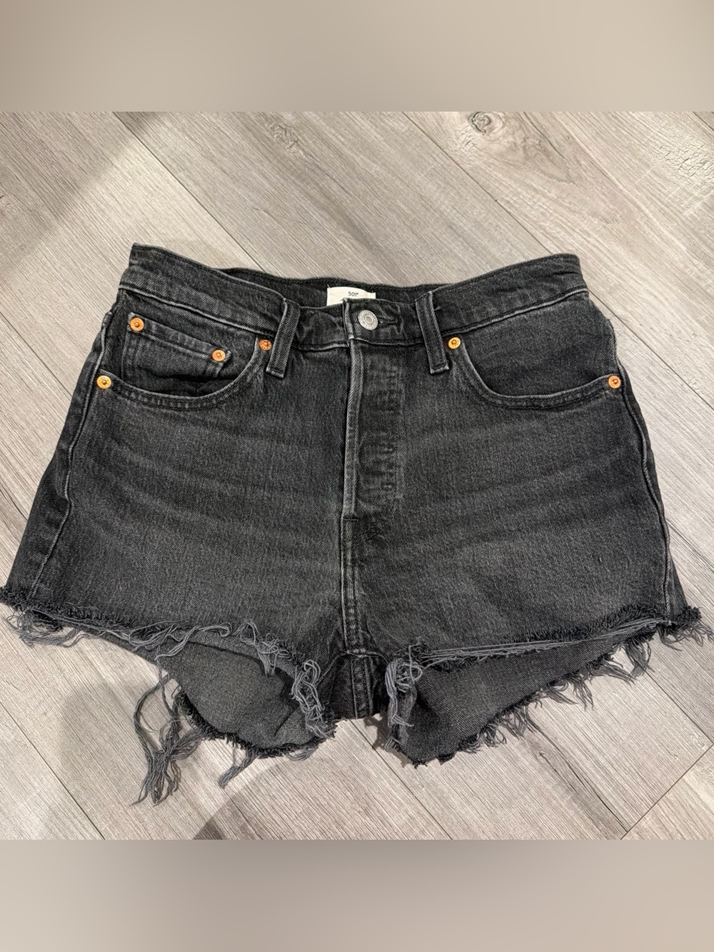 LEVI Black Frayed Hem Denim Shorts